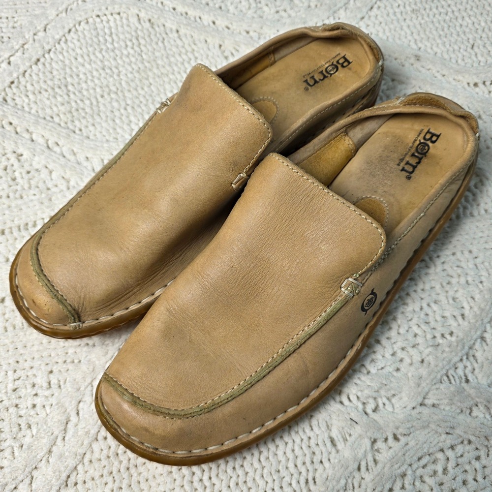 Born‎ Leather Mules Womens Size 9 M/W Tan Brown Slip On Comfort Clogs Shoes